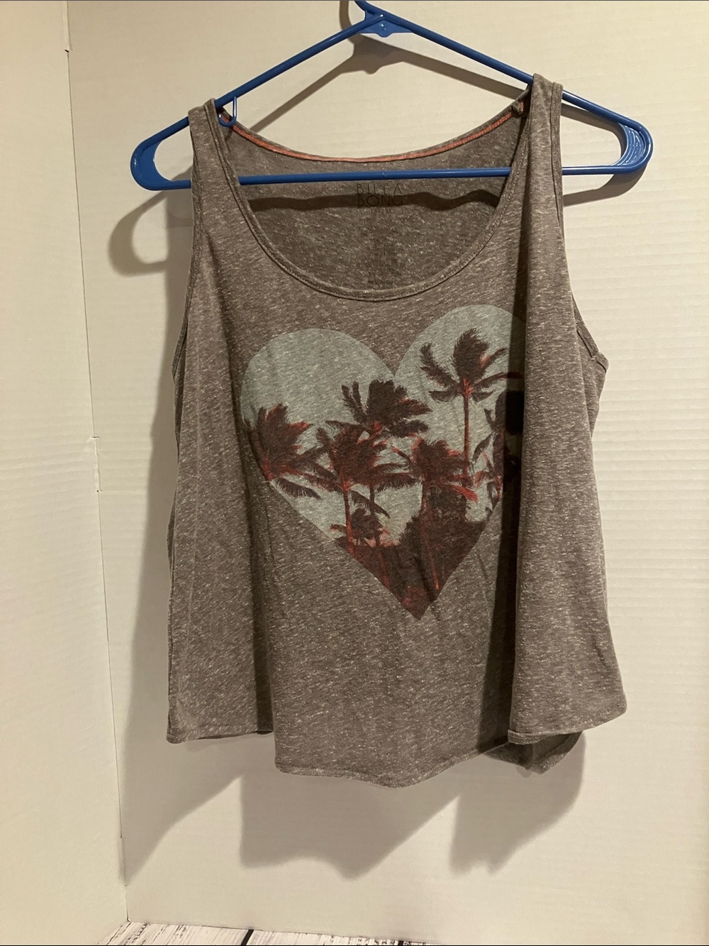 Billabong Women's Gray Palm Heart Graphic Tank Top